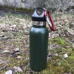 Металлическая бутылка термос с карабином. Олива.