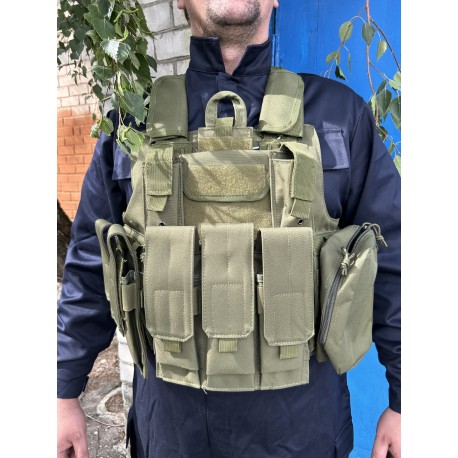 Разгрузочный жилет под бронепластины. CIRAS с подсумками. Олива.