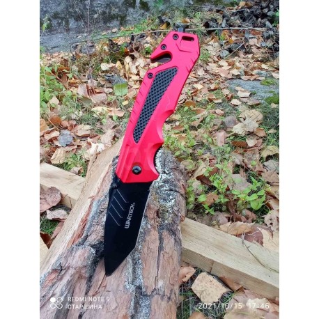 Нож со стеклобоем и стропорезом Wartech PWT215. Красный.